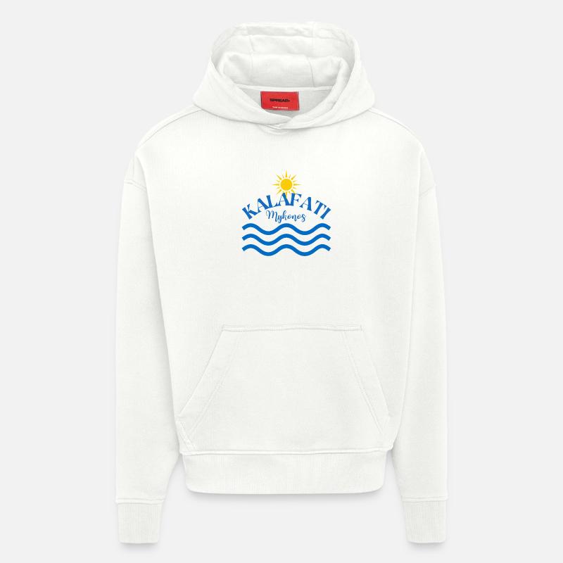 Kalafati Mykonos Sun Waves Logo - Sweat à capuche bio épais oversize fabriqué en UE - OFF WHITE