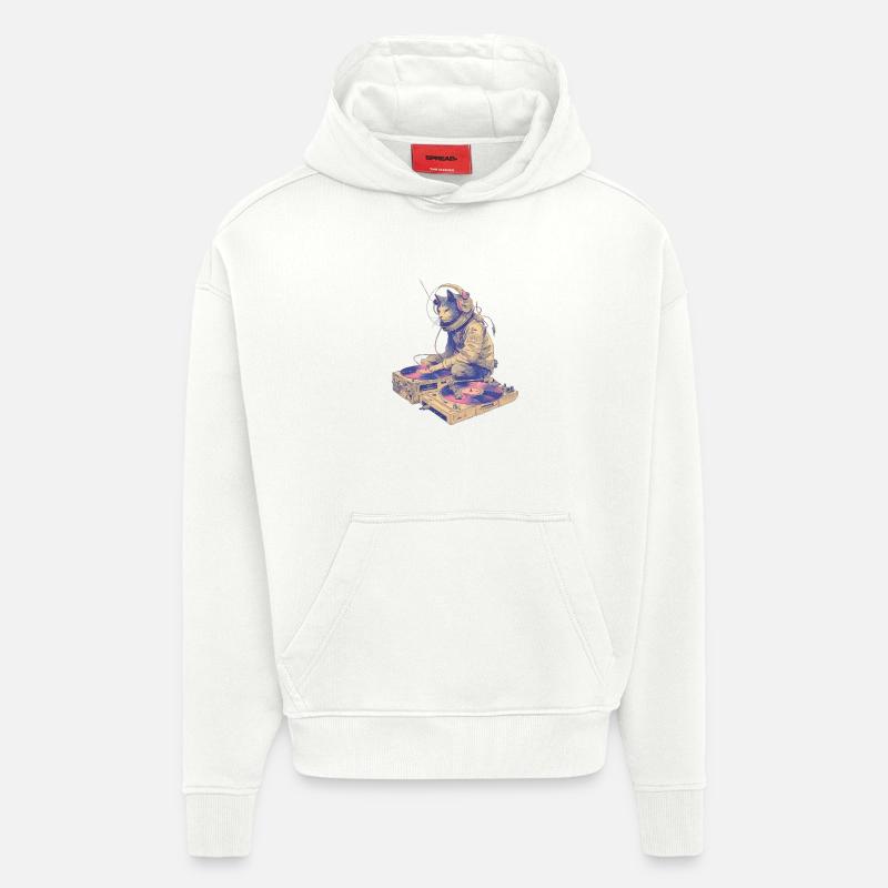 DJ chat à la platine - Sweat à capuche bio épais oversize fabriqué en UE - OFF WHITE