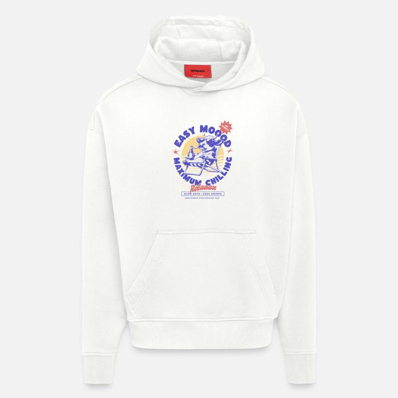 LoungeCow au coucher du soleil - Sweat à capuche bio épais oversize fabriqué en UE - OFF WHITE