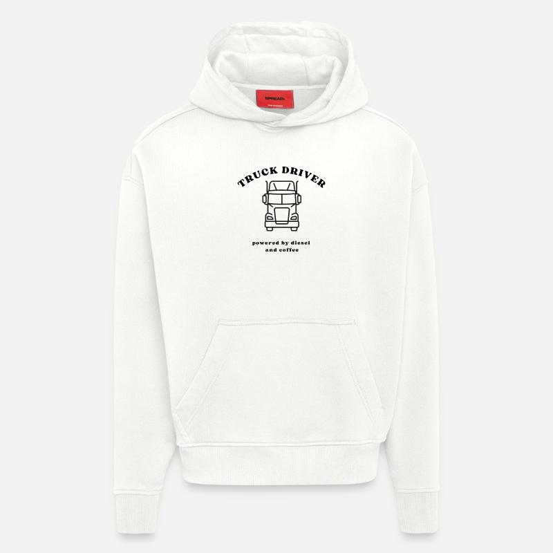 Vue frontale du camion Line - Sweat à capuche bio épais oversize fabriqué en UE - OFF WHITE