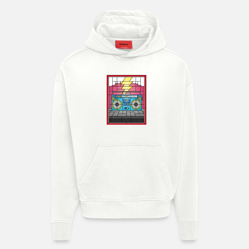 Illustration de Boombox en vitrail - Sweat à capuche bio épais oversize fabriqué en UE - OFF WHITE