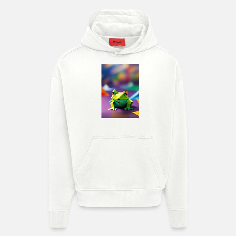 Grenouille en origami vert - Sweat à capuche bio épais oversize fabriqué en UE - OFF WHITE