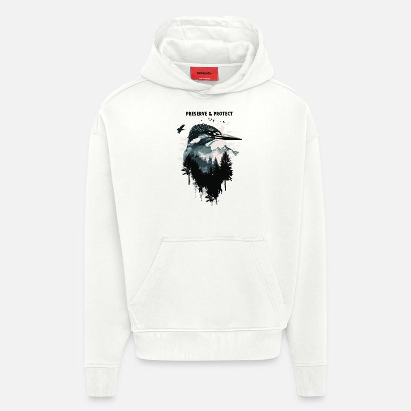 Preserve & Protect Eisvogel Vogel - Hoodie- made by SPREAD  - OFF WHITE