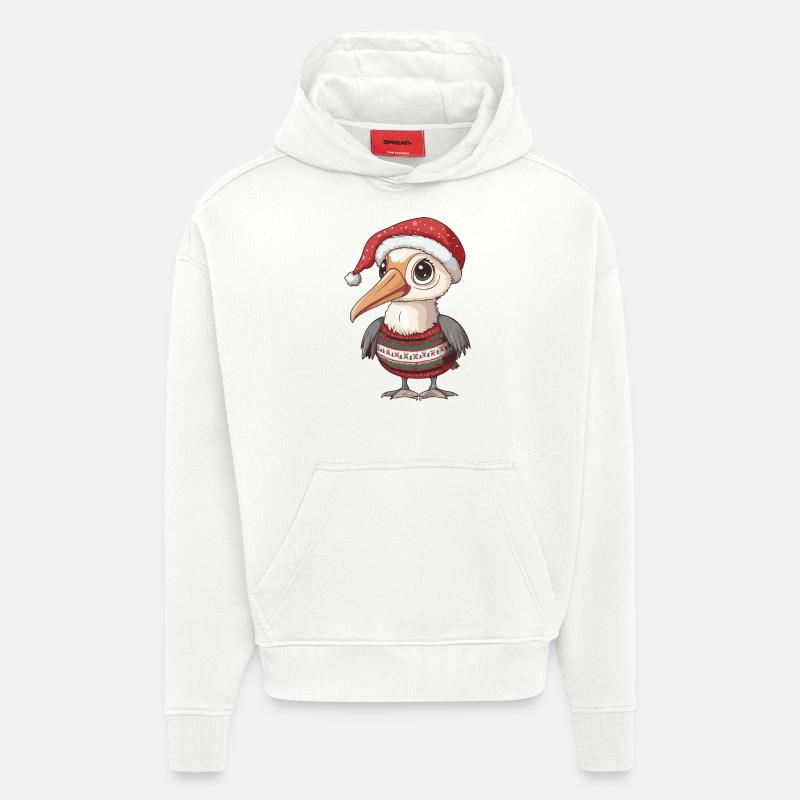Pélican Oiseau Noël - Sweat à capuche bio épais oversize fabriqué en UE - OFF WHITE