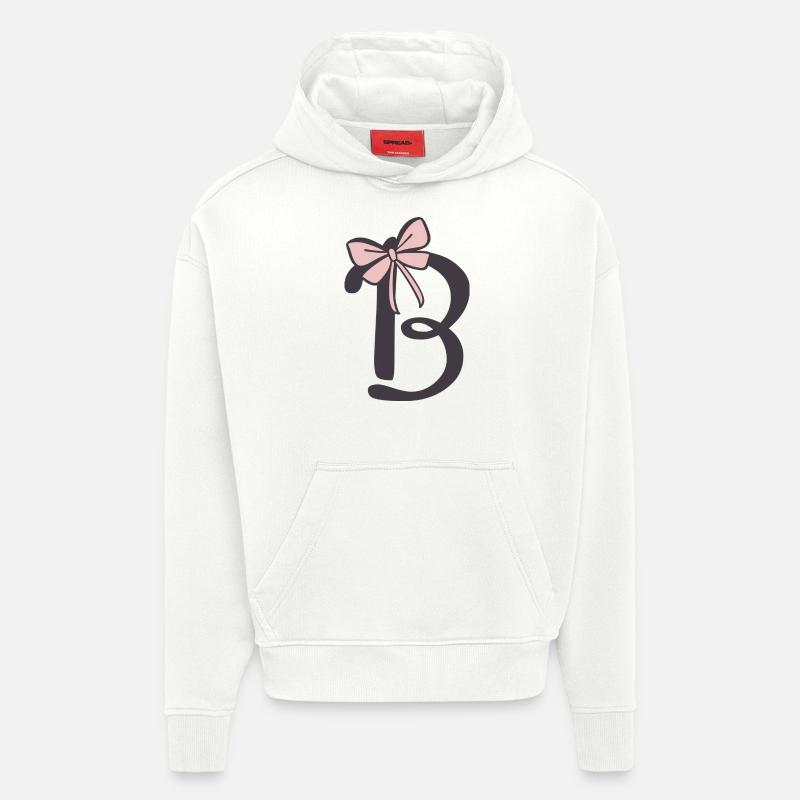 Ruban lettre initiale B - Sweat à capuche bio épais oversize fabriqué en UE - OFF WHITE