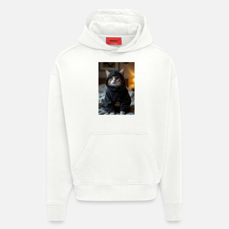 Chat Ninja - Sweat à capuche bio épais oversize fabriqué en UE - OFF WHITE