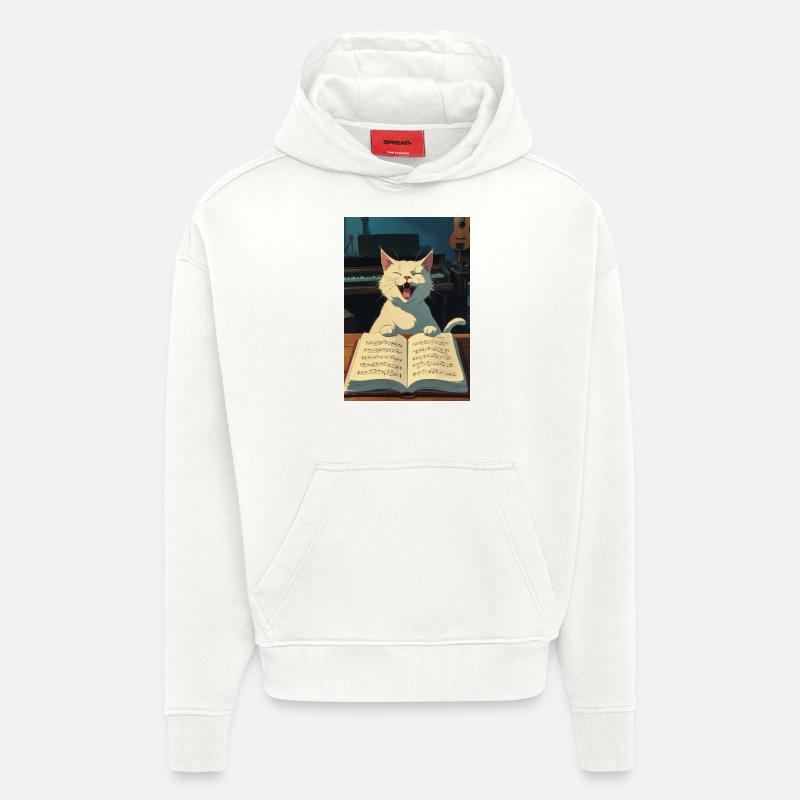Un chaton mignon chante - Sweat à capuche bio épais oversize fabriqué en UE - OFF WHITE