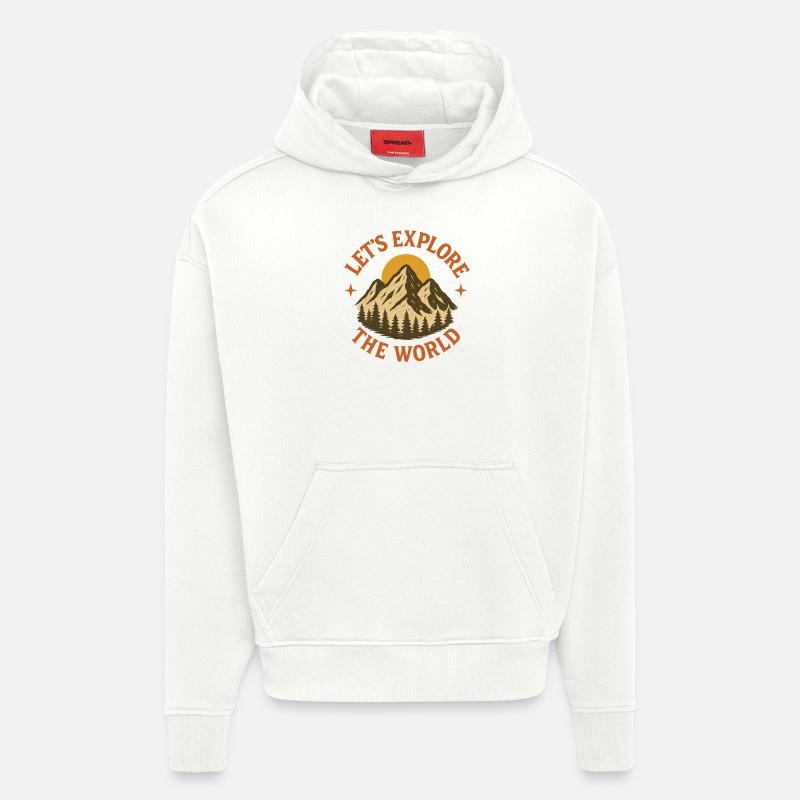 Explorons le monde - Sweat à capuche bio épais oversize fabriqué en UE - OFF WHITE
