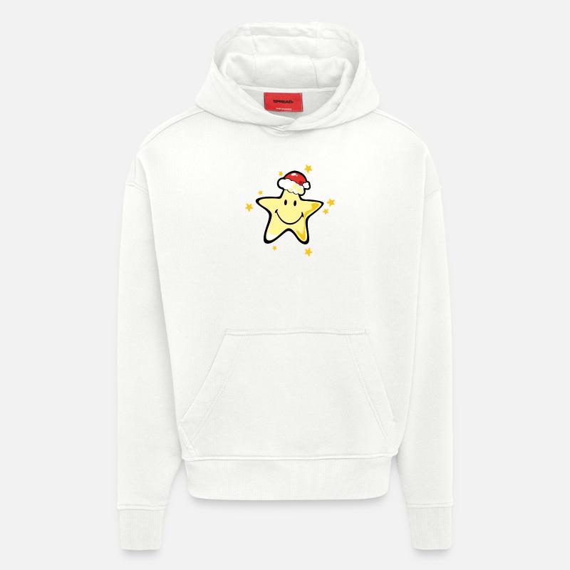 Smiley Christmas Star - Sweat à capuche bio épais oversize fabriqué en UE - OFF WHITE