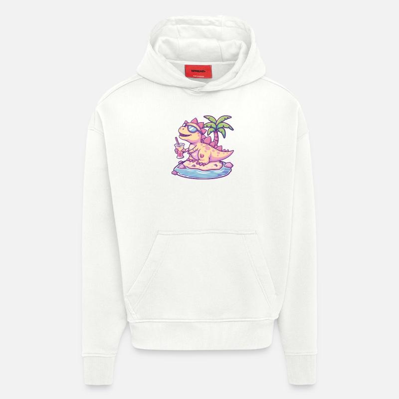 Dinosaure stégosaure palmier de l’île - Sweat à capuche bio épais oversize fabriqué en UE - OFF WHITE