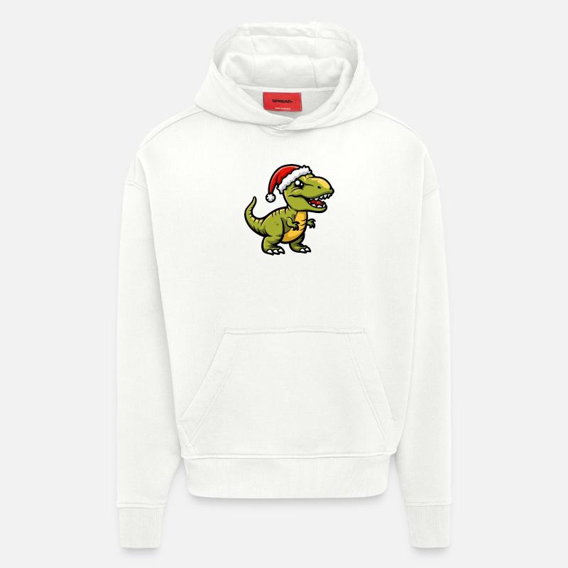 Dinosaure T-Rex Noël - Sweat à capuche bio épais oversize fabriqué en UE - OFF WHITE