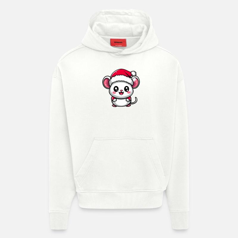 Souris Noël Mignon - Sweat à capuche bio épais oversize fabriqué en UE - OFF WHITE