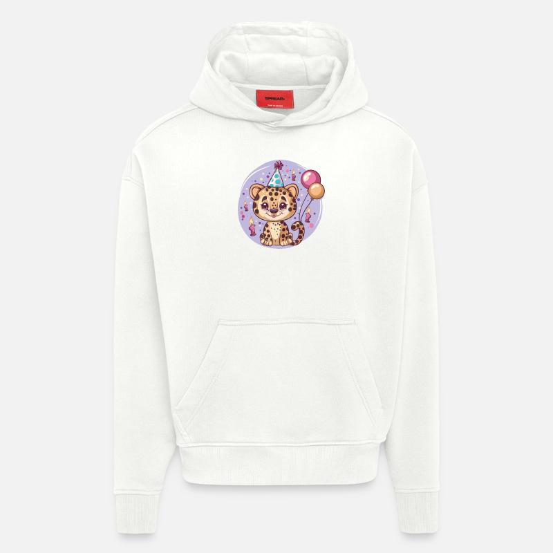 Bande dessinée d’anniversaire léopard - Sweat à capuche bio épais oversize fabriqué en UE - OFF WHITE