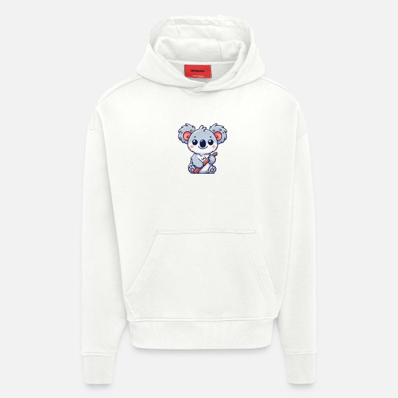 Bande dessinée Koala Bear - Sweat à capuche bio épais oversize fabriqué en UE - OFF WHITE