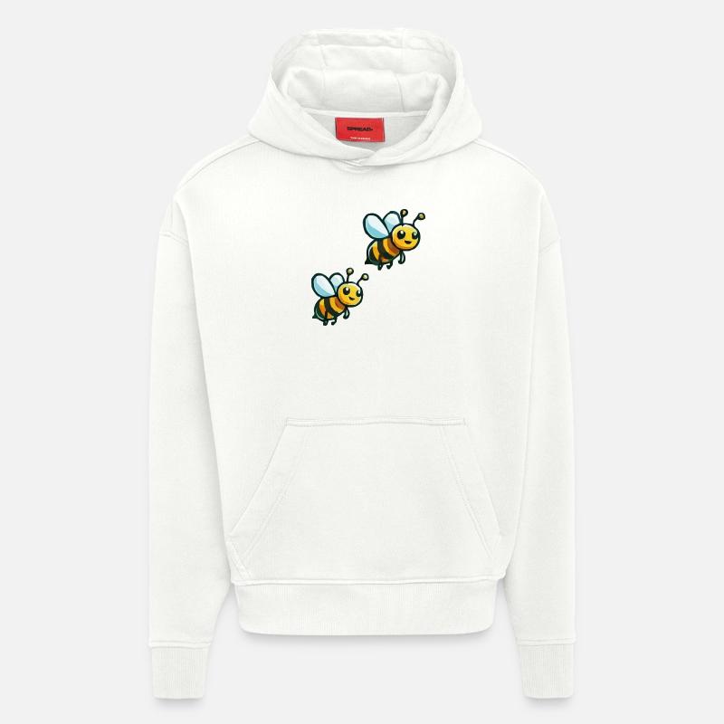 Abeille Dessin animé 2 - Sweat à capuche bio épais oversize fabriqué en UE - OFF WHITE