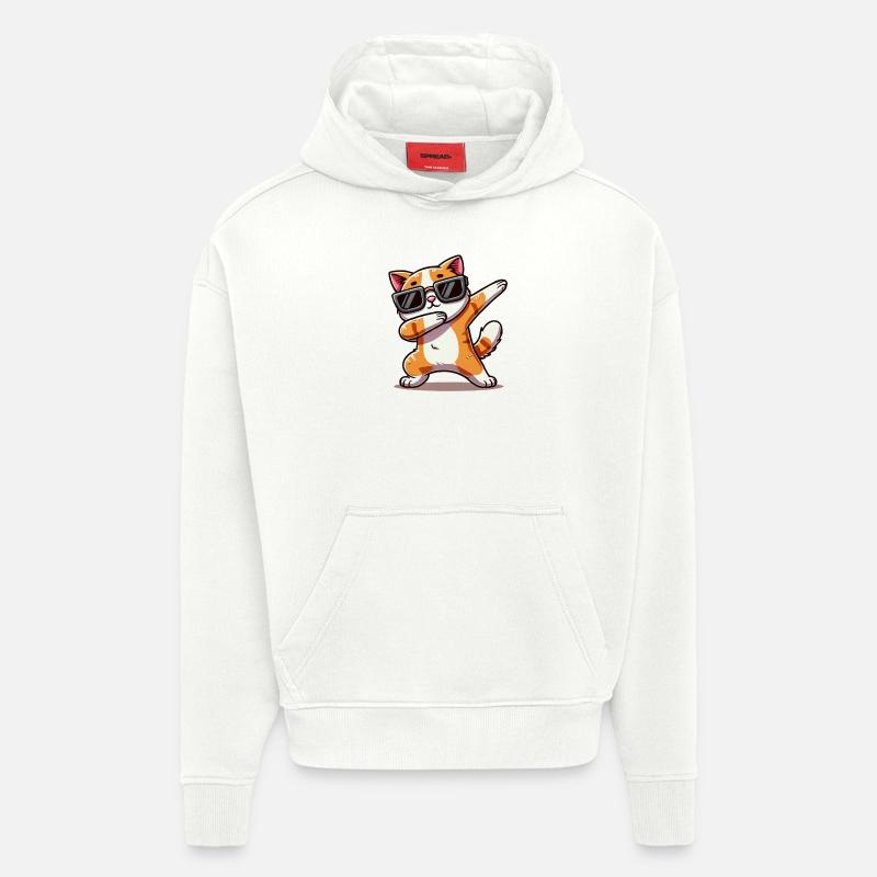 chat bande dessinée dabbing - Sweat à capuche bio épais oversize fabriqué en UE - OFF WHITE