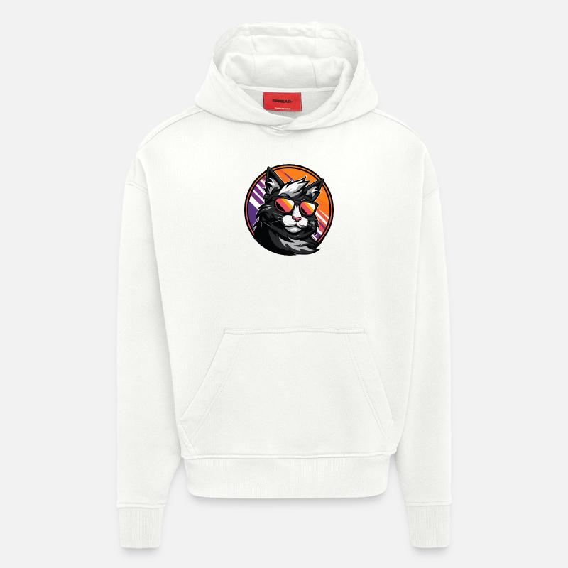 Chat Bande Dessinée Cool - Sweat à capuche bio épais oversize fabriqué en UE - OFF WHITE