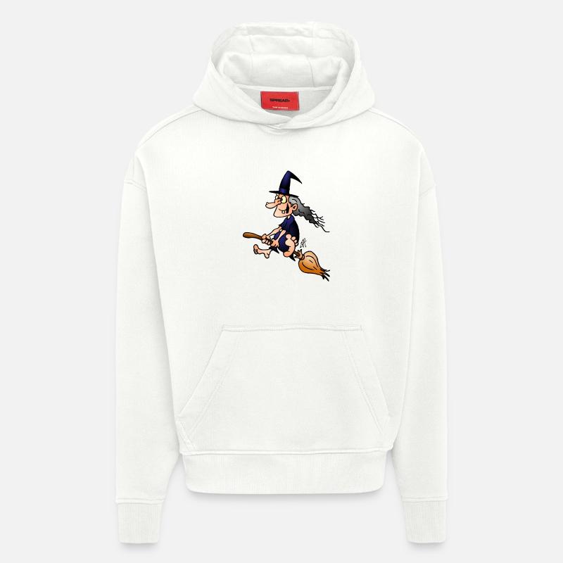 Sorcière sur un balai - Sweat à capuche bio épais oversize fabriqué en UE - OFF WHITE