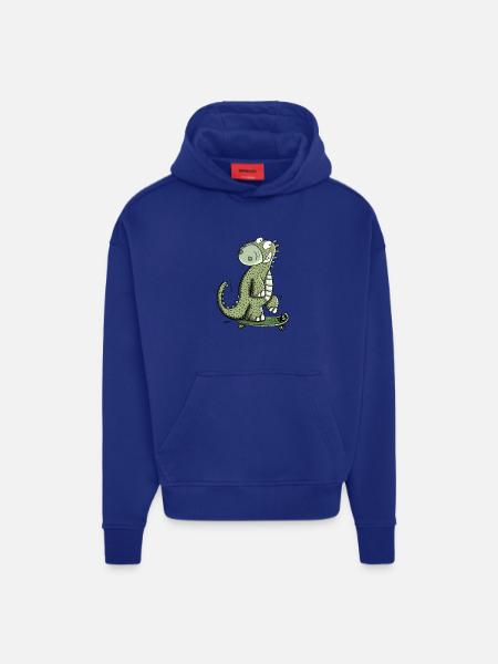 Glad dinosaur med Saktebaord I Dino Fun Sport - Heavyweight oversized organic hoodie made in EU - OFF WHITE
