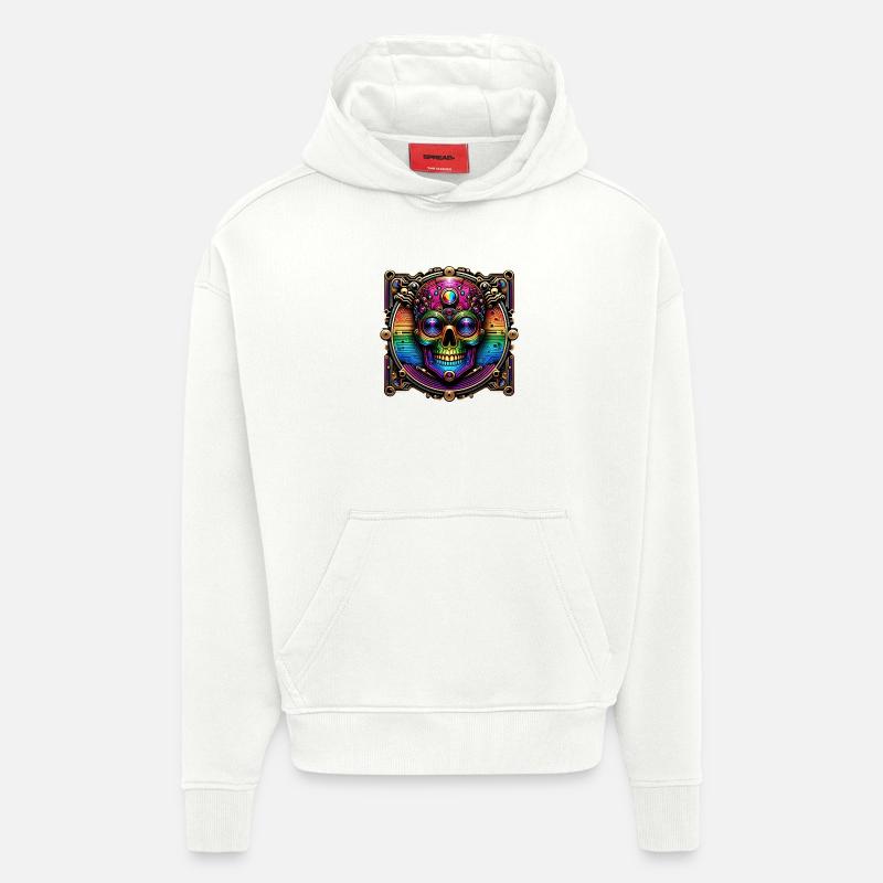 Conception de crâne arc-en-ciel cyberpunk - Sweat à capuche bio épais oversize fabriqué en UE - OFF WHITE