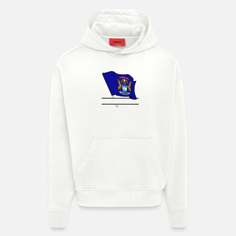 Bannière de texte Flag Michigan - Sweat à capuche bio épais oversize fabriqué en UE - OFF WHITE