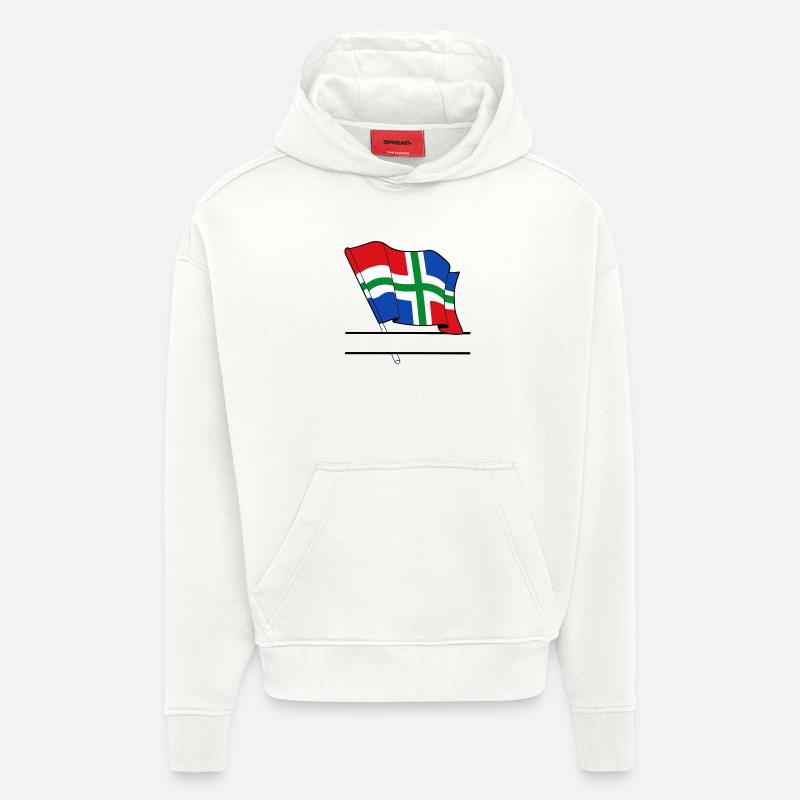 Drapeau Groningue bannière de texte - Sweat à capuche bio épais oversize fabriqué en UE - OFF WHITE