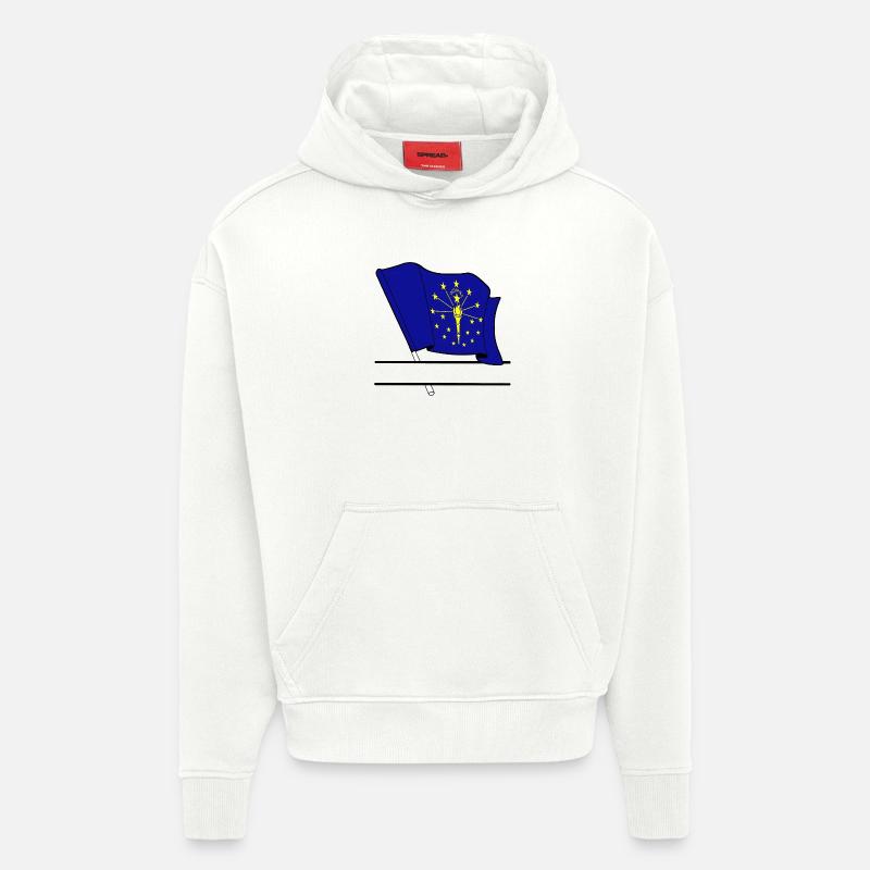 Bannière de texte Flag Indiana - Sweat à capuche bio épais oversize fabriqué en UE - OFF WHITE