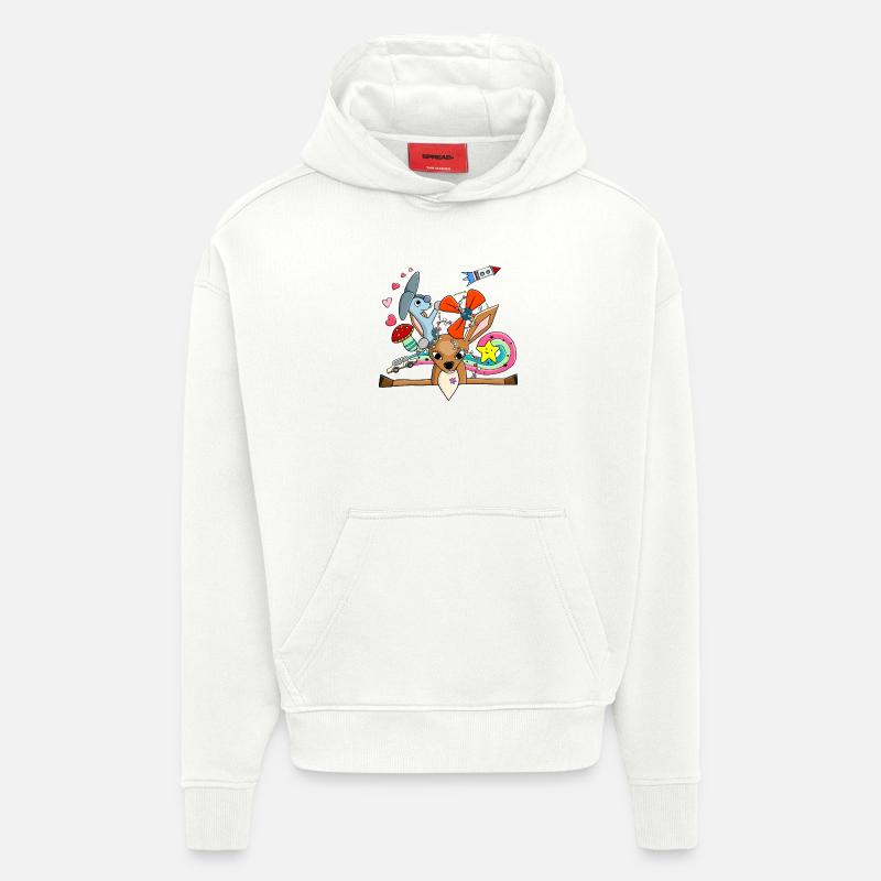 Süßes Reh, Hase Collage mit Regenbogen - Hoodie- made by SPREAD  - OFF WHITE