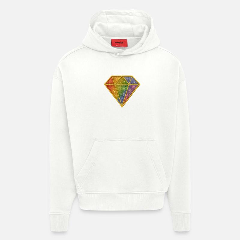 Diamant arc-en-ciel avec motif poussière d'étoile - Sweat à capuche bio épais oversize fabriqué en UE - OFF WHITE