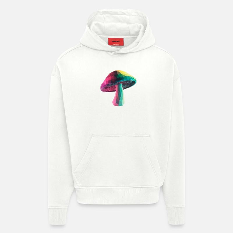Champignon - Logo Low Poly cool - Sweat à capuche bio épais oversize fabriqué en UE - OFF WHITE