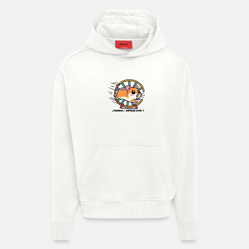 Hamster qui court dans sa roue - Sweat à capuche bio épais oversize fabriqué en UE - OFF WHITE