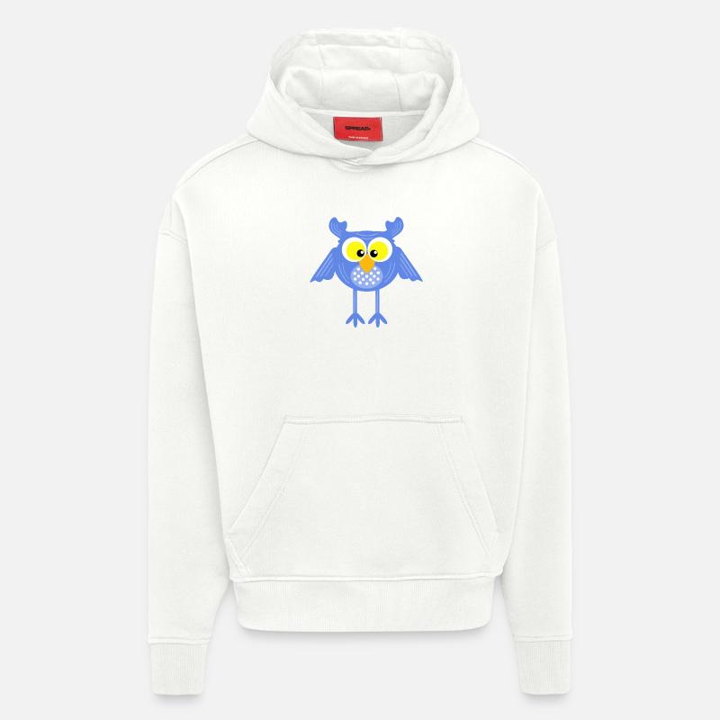 La chouette bleue aux points - Sweat à capuche bio épais oversize fabriqué en UE - OFF WHITE