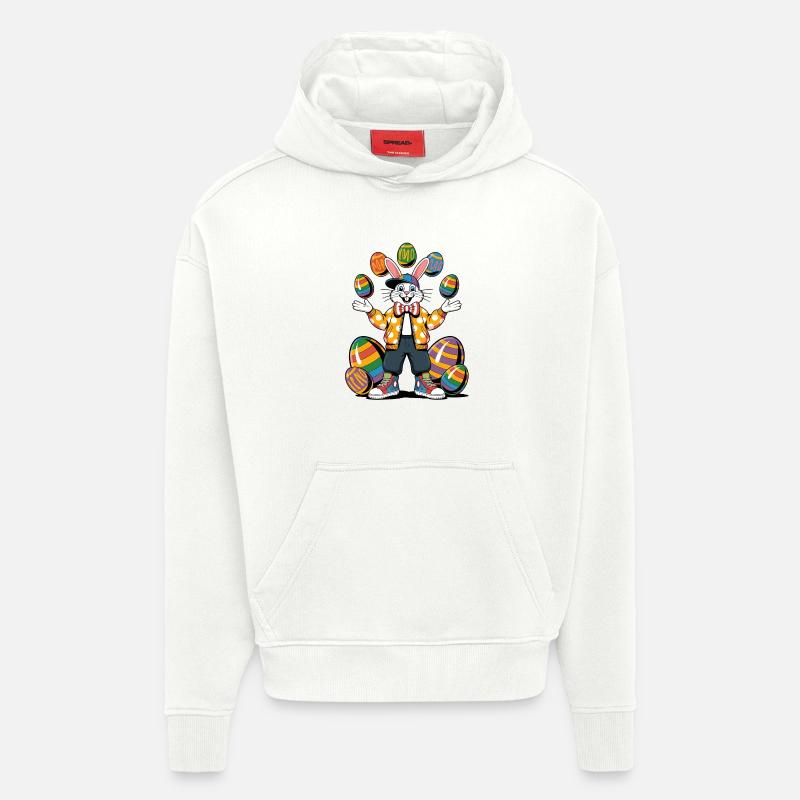 Bunter Osterhase mit Eierkranz - Hoodie- made by SPREAD  - OFF WHITE