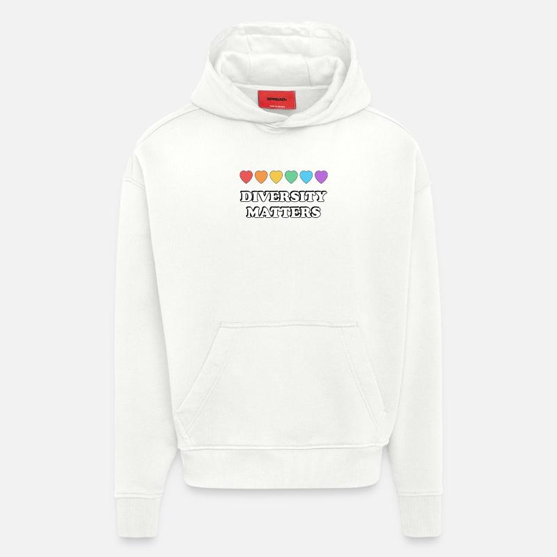 La diversité compte Rainbow Hearts - Sweat à capuche bio épais oversize fabriqué en UE - OFF WHITE