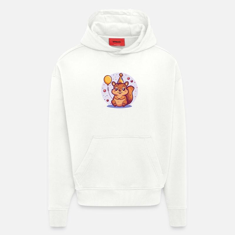 Écureuil Anniversaire Bébé - Sweat à capuche bio épais oversize fabriqué en UE - OFF WHITE