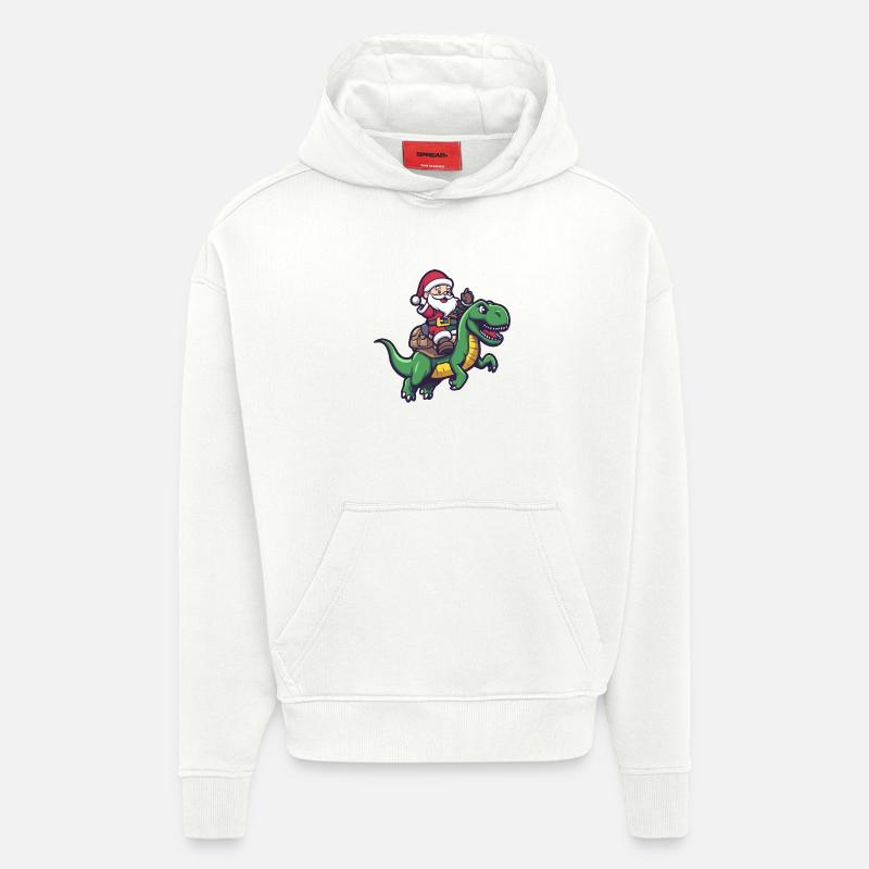 Dinosaure T-Rex Père Noël - Sweat à capuche bio épais oversize fabriqué en UE - OFF WHITE