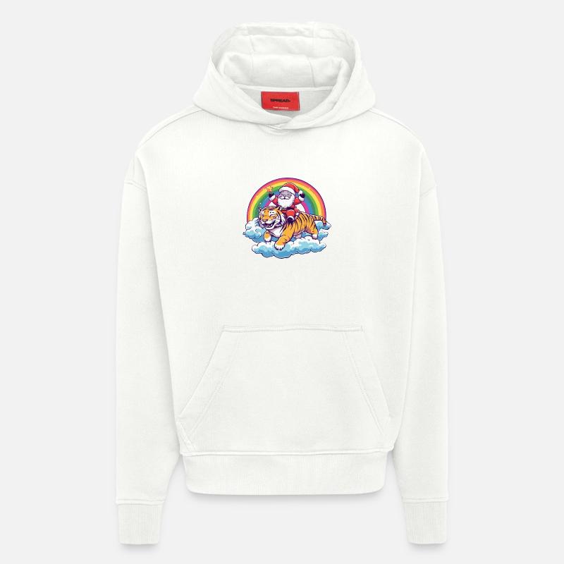 Tiger Weihnachtsmann Regenbogen - Hoodie- made by SPREAD  - OFF WHITE