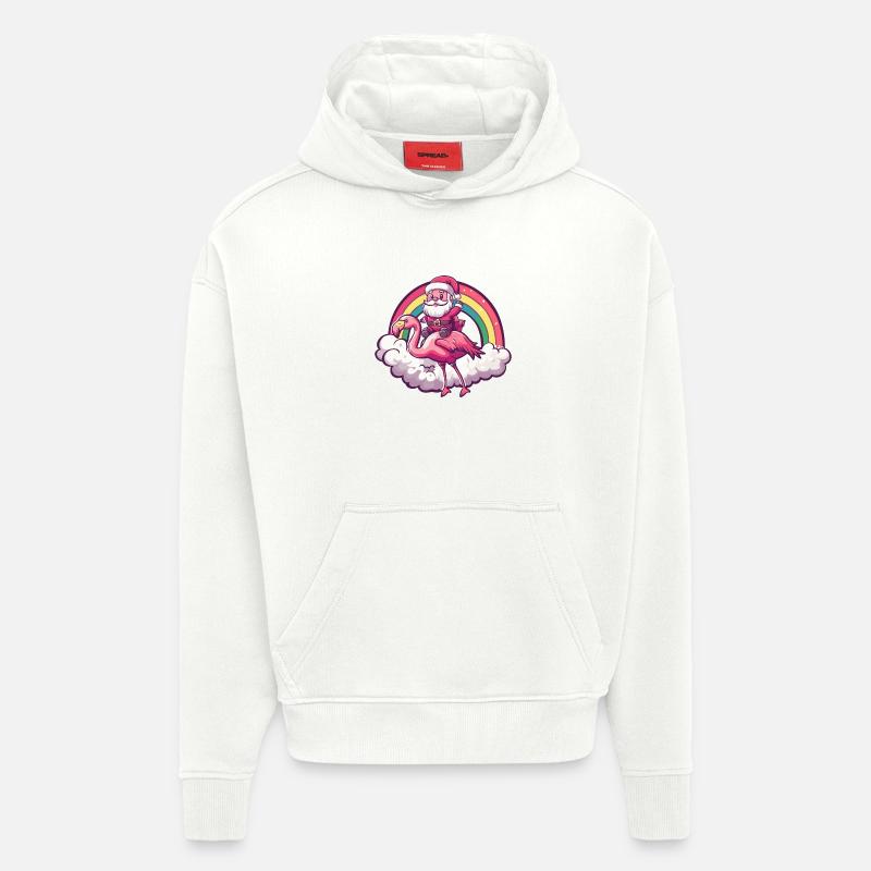 Flamingo Weihnachtsmann Regenbogen - Hoodie- made by SPREAD  - OFF WHITE