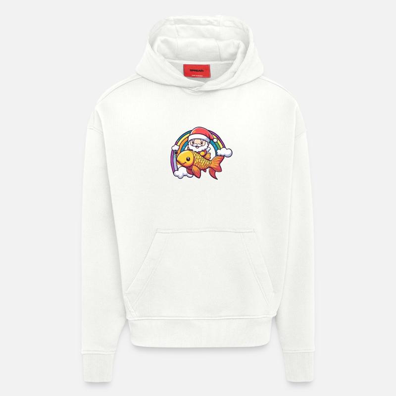 Poisson rouge Père Noël Arc-en-ciel - Sweat à capuche bio épais oversize fabriqué en UE - OFF WHITE