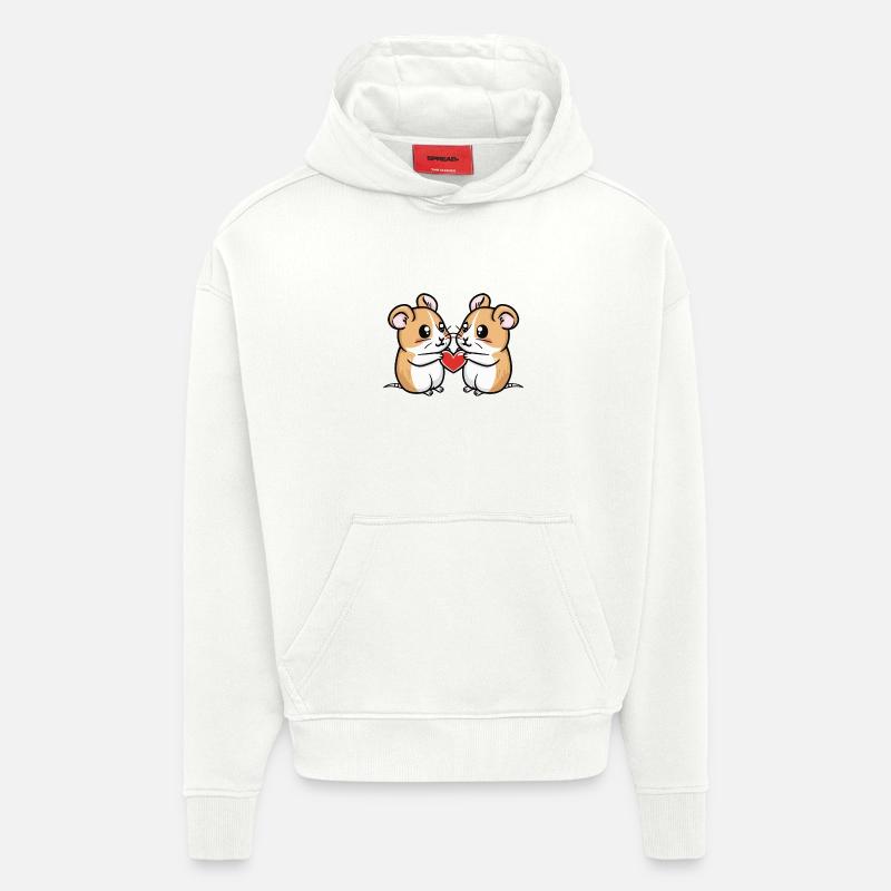 Hamster Couple Saint-Valentin - Sweat à capuche bio épais oversize fabriqué en UE - OFF WHITE