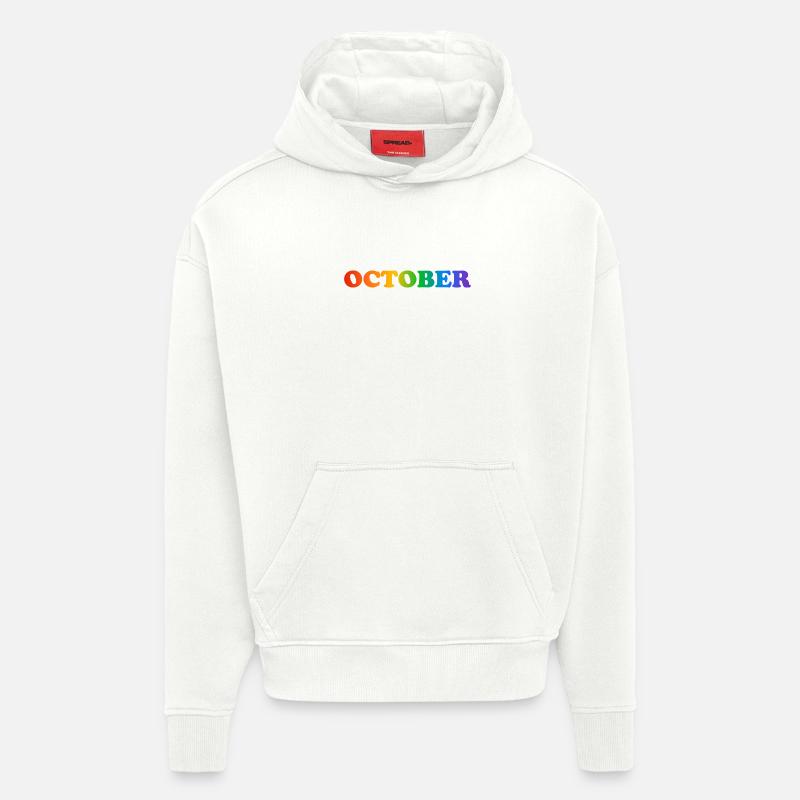 Texte arc-en-ciel d’octobre - Sweat à capuche bio épais oversize fabriqué en UE - OFF WHITE