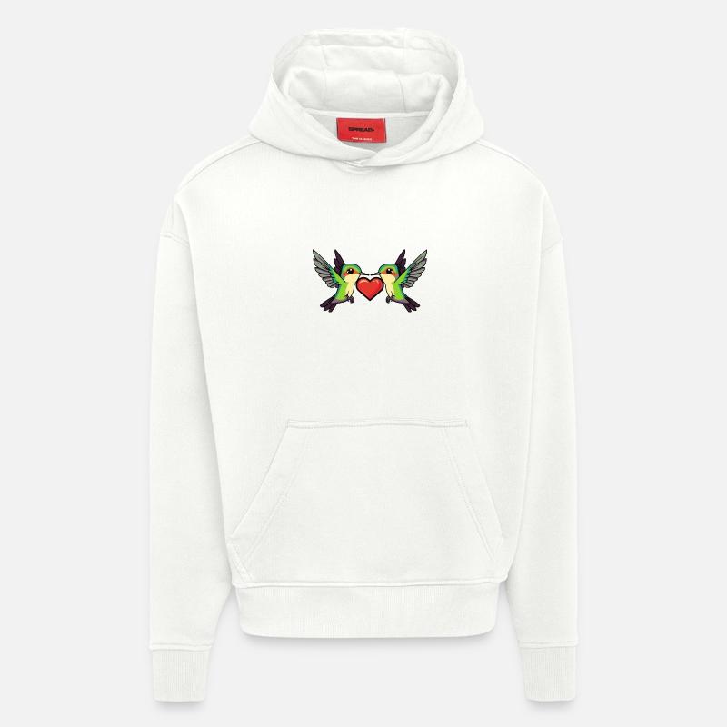 Colibri oiseau couple Saint-Valentin - Sweat à capuche bio épais oversize fabriqué en UE - OFF WHITE