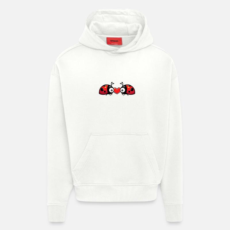 Coccinelle Couple Saint-Valentin - Sweat à capuche bio épais oversize fabriqué en UE - OFF WHITE