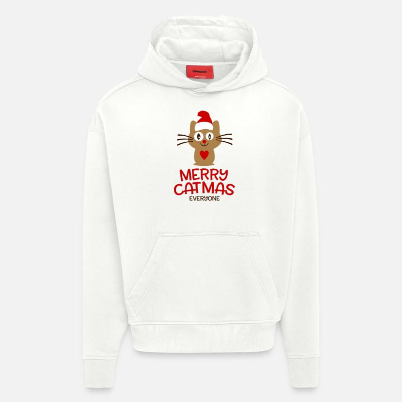 Chat de noel - Sweat à capuche bio épais oversize fabriqué en UE - OFF WHITE