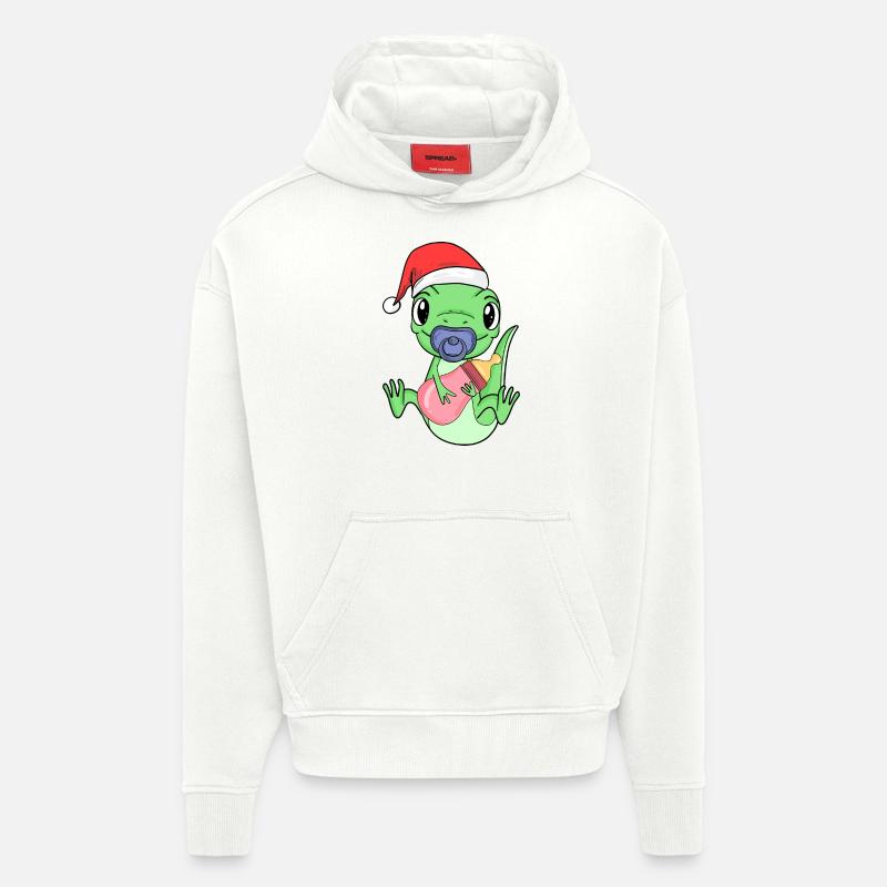 Lézard Bébé Noël - Sweat à capuche bio épais oversize fabriqué en UE - OFF WHITE