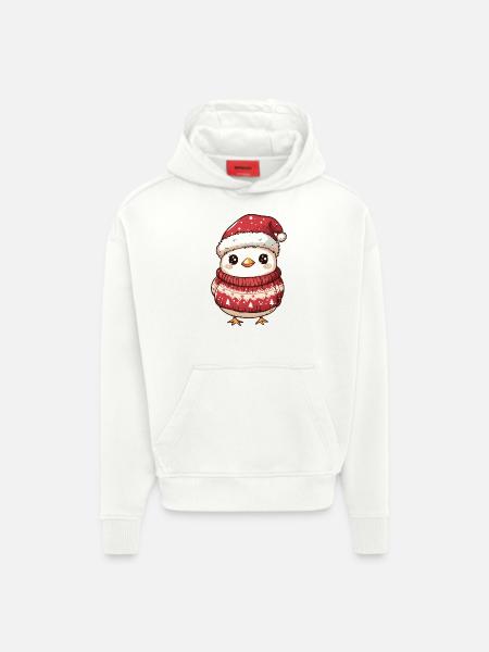 Kylling Jul Tegneserie - Heavyweight oversized organic hoodie made in EU - OFF WHITE