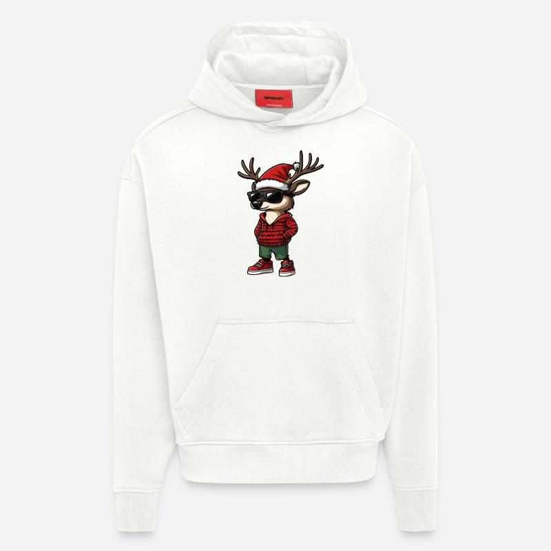 Noël du cerf Noël - Sweat à capuche bio épais oversize fabriqué en UE - OFF WHITE