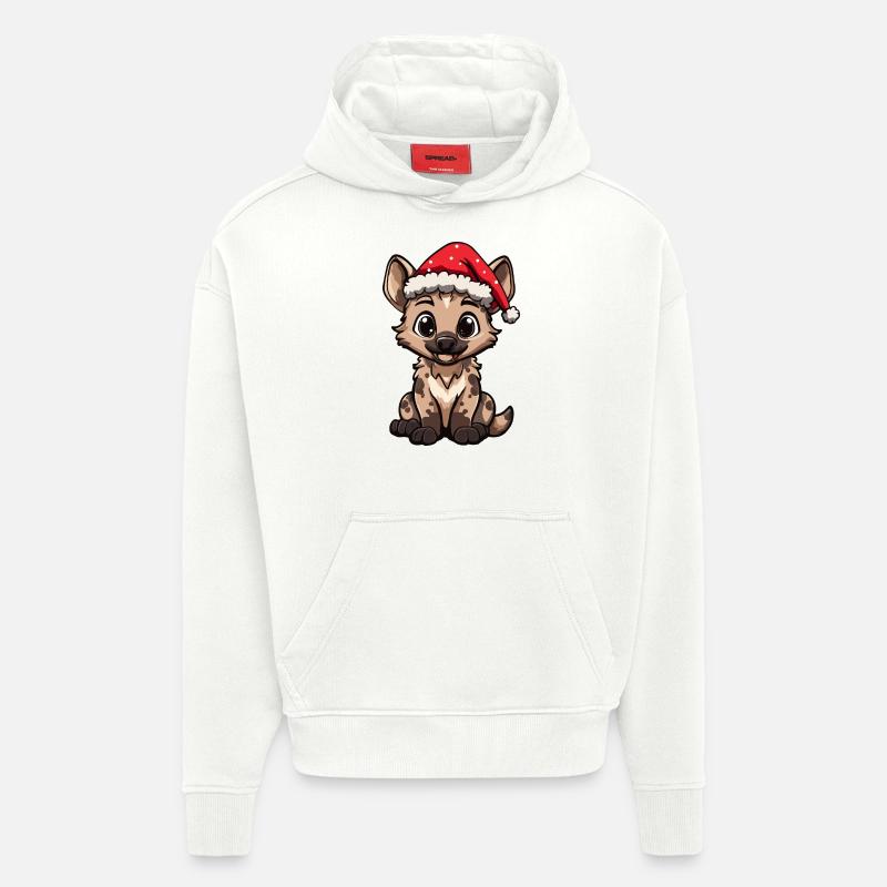 Hyène Noël mignon - Sweat à capuche bio épais oversize fabriqué en UE - OFF WHITE