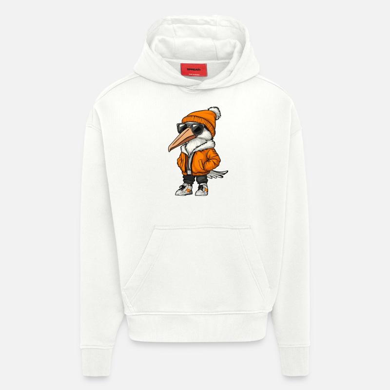 Pélican oiseau bande dessinée cool - Sweat à capuche bio épais oversize fabriqué en UE - OFF WHITE