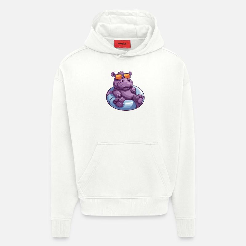 Hippopotame Bande dessinée d’été - Sweat à capuche bio épais oversize fabriqué en UE - OFF WHITE